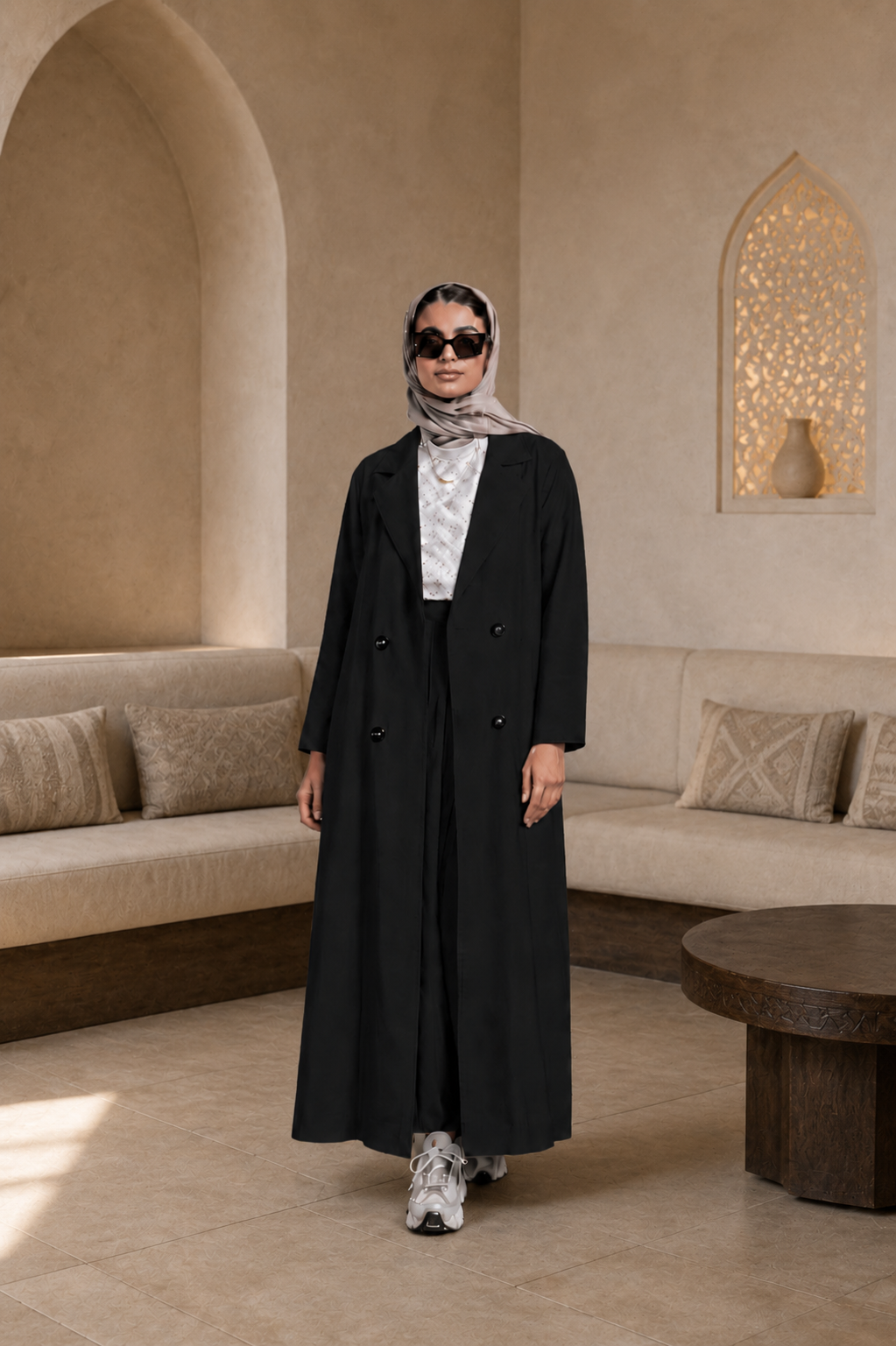 veste manteau long style abaya+jupe