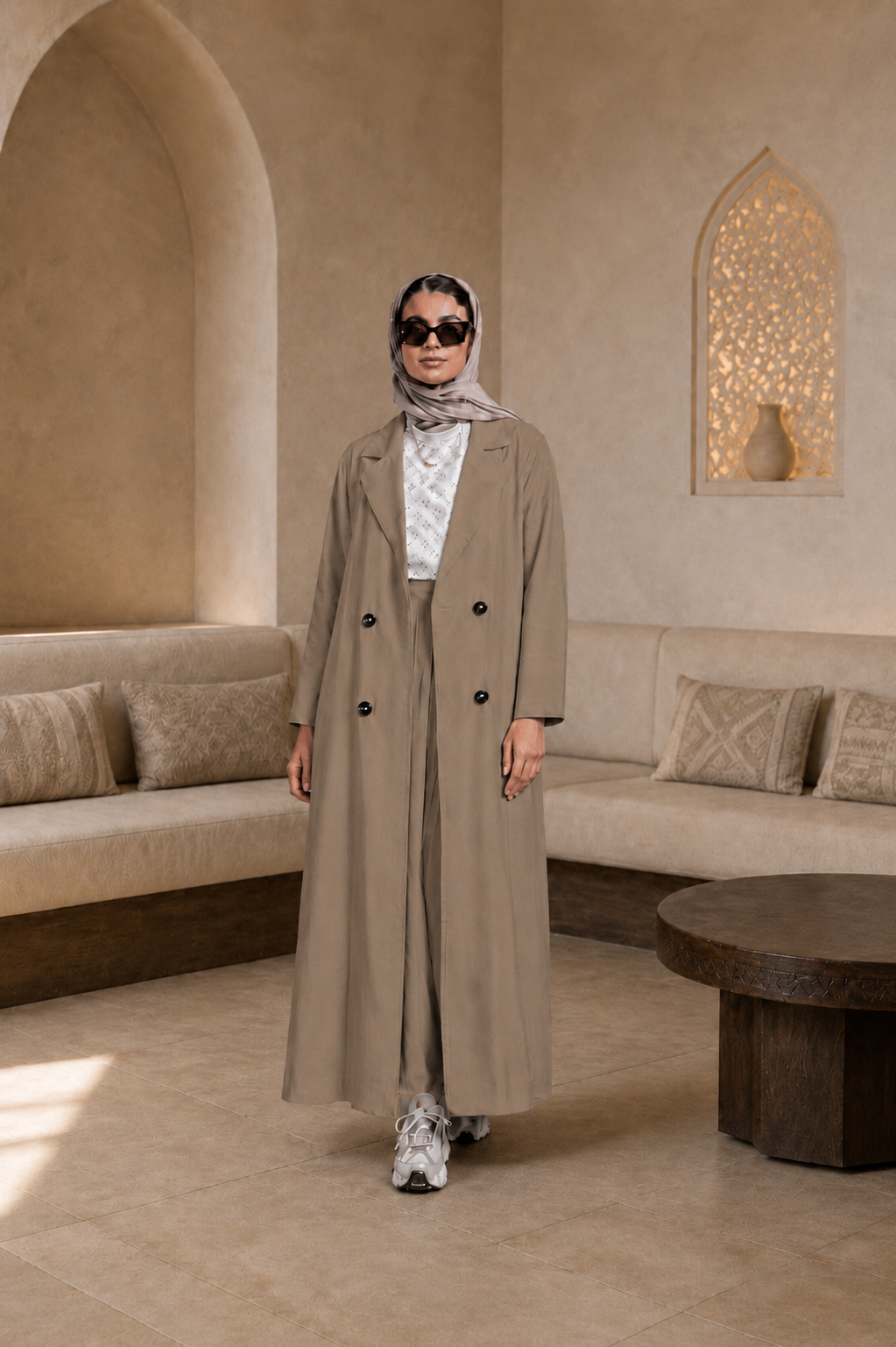 veste manteau long style abaya+jupe
