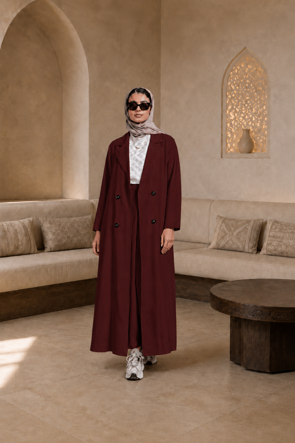 veste manteau long style abaya+jupe
