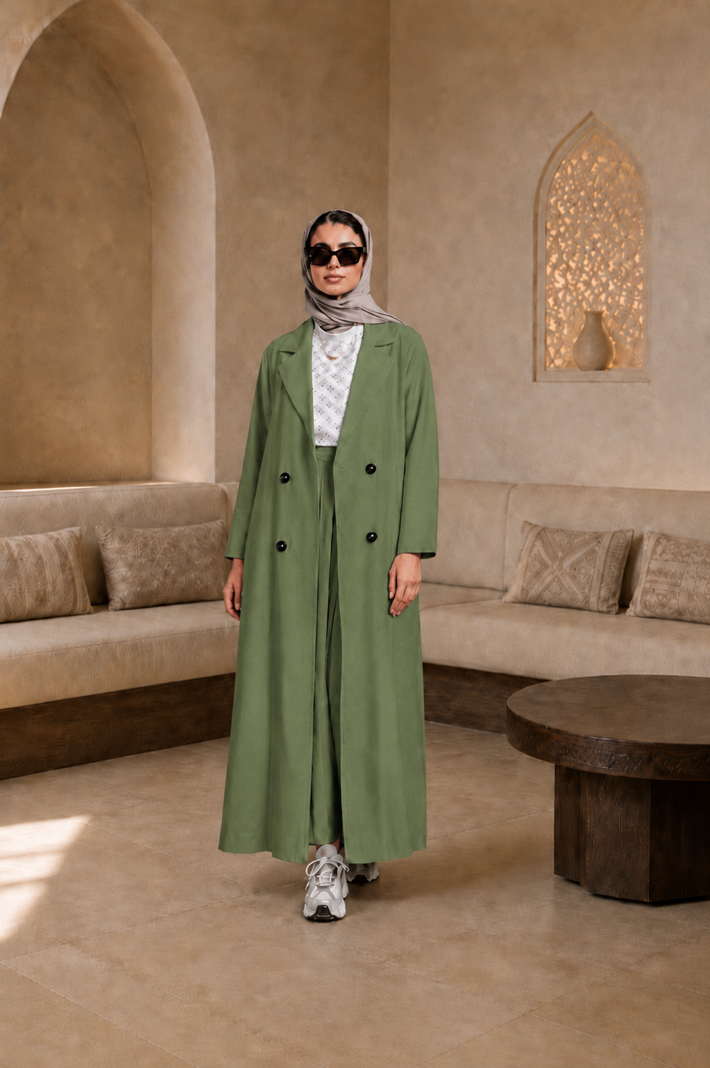 veste manteau long style abaya+jupe