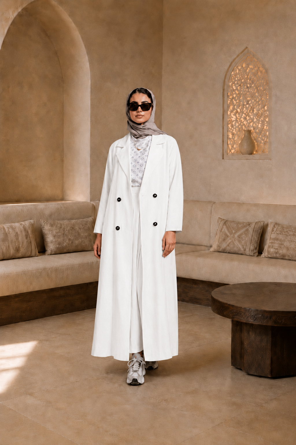 veste manteau long style abaya+jupe