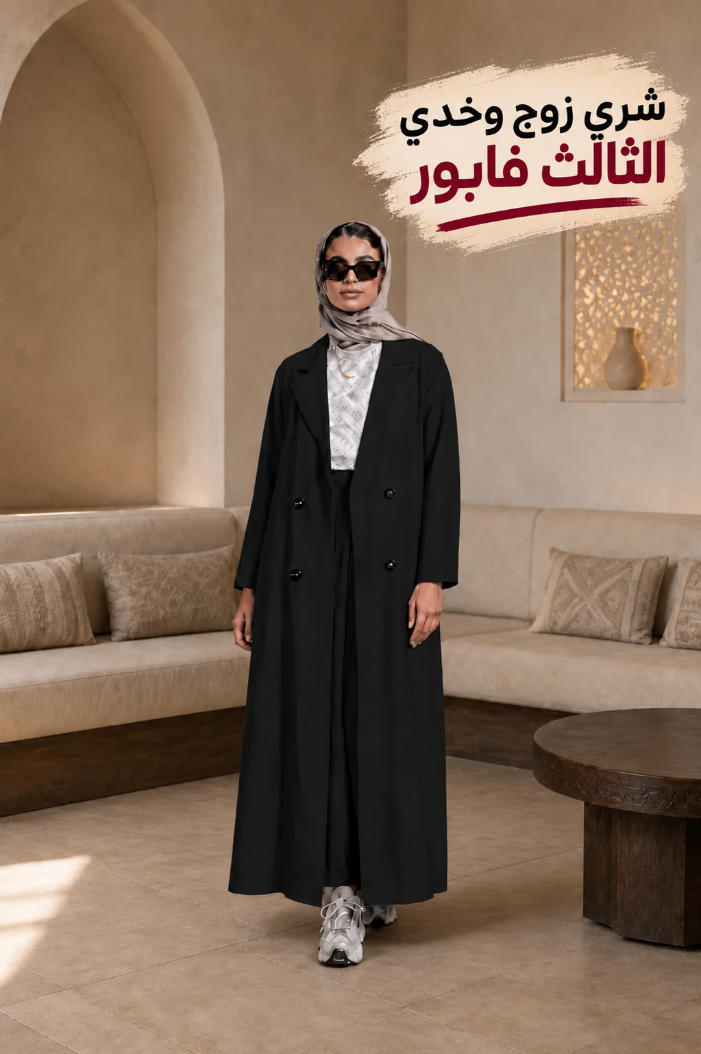 veste manteau long style abaya+jupe